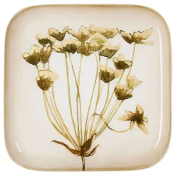 Plateau carré kaki et doré 16x16cm en fer - fleur classic
