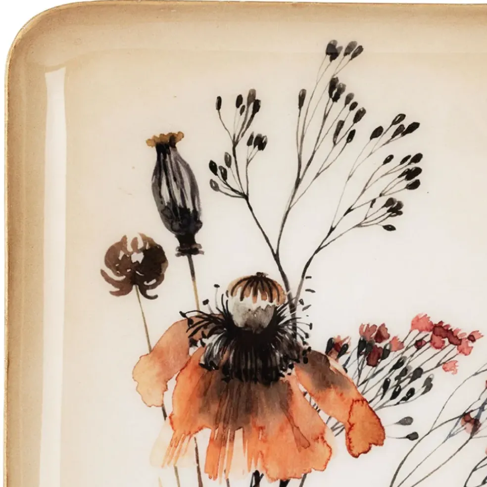 Plateau fleur en fer multicolore 15x25.5cm - Floral