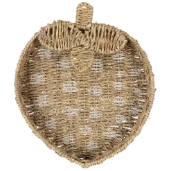 Plateau fraise en jonc de mer naturel et blanc 28x32cm - Les Fruits