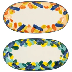 Plats ovales x2 multicolore en grès - belle vie