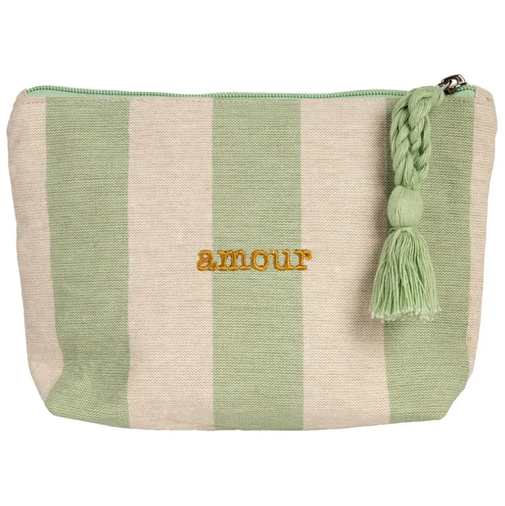 Pochette Amour en coton écru et vert - Famille