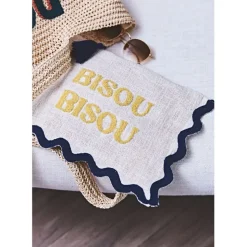 Pochette brodée bisou en coton jaune et bleu - Lumi