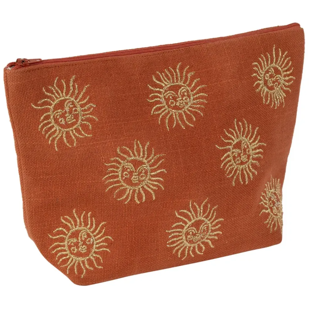 Pochette brodée en coton terracotta et doré - Allegra
