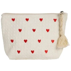 Pochette Coeur en coton écru et rouge - Famille