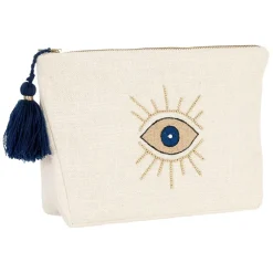 Pochette œil en coton blanc et bleu - Greeka