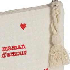Pochette maman en coton écru et rouge - Famille