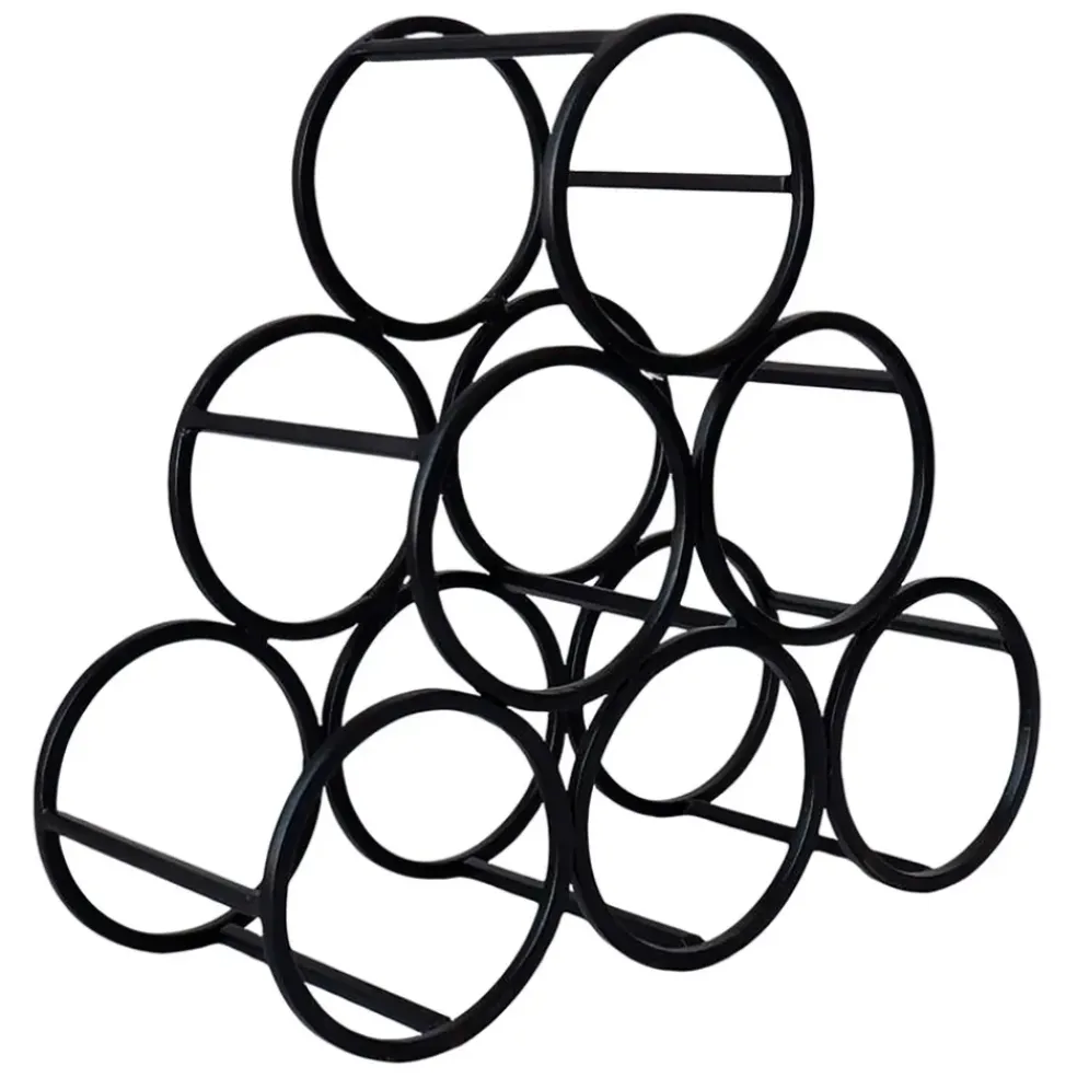 Porte 6 bouteilles en fer noir 31xh28cm - Campagne