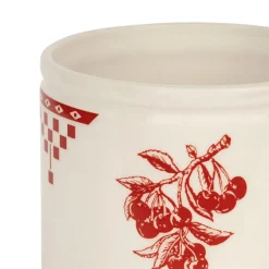 Porte ustensiles en faience blanc et rouge - damier