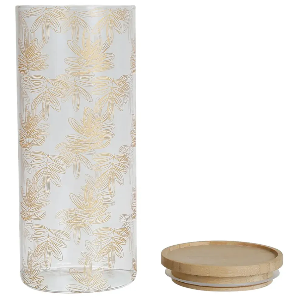 Pot Flaural doré en verre avec couvercle en bambou D9.5Xh21Cm (grand modèle)