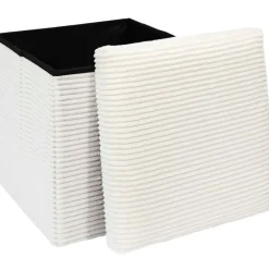 Pouf coffre pliable en tissu côtelé beige - Scarlett