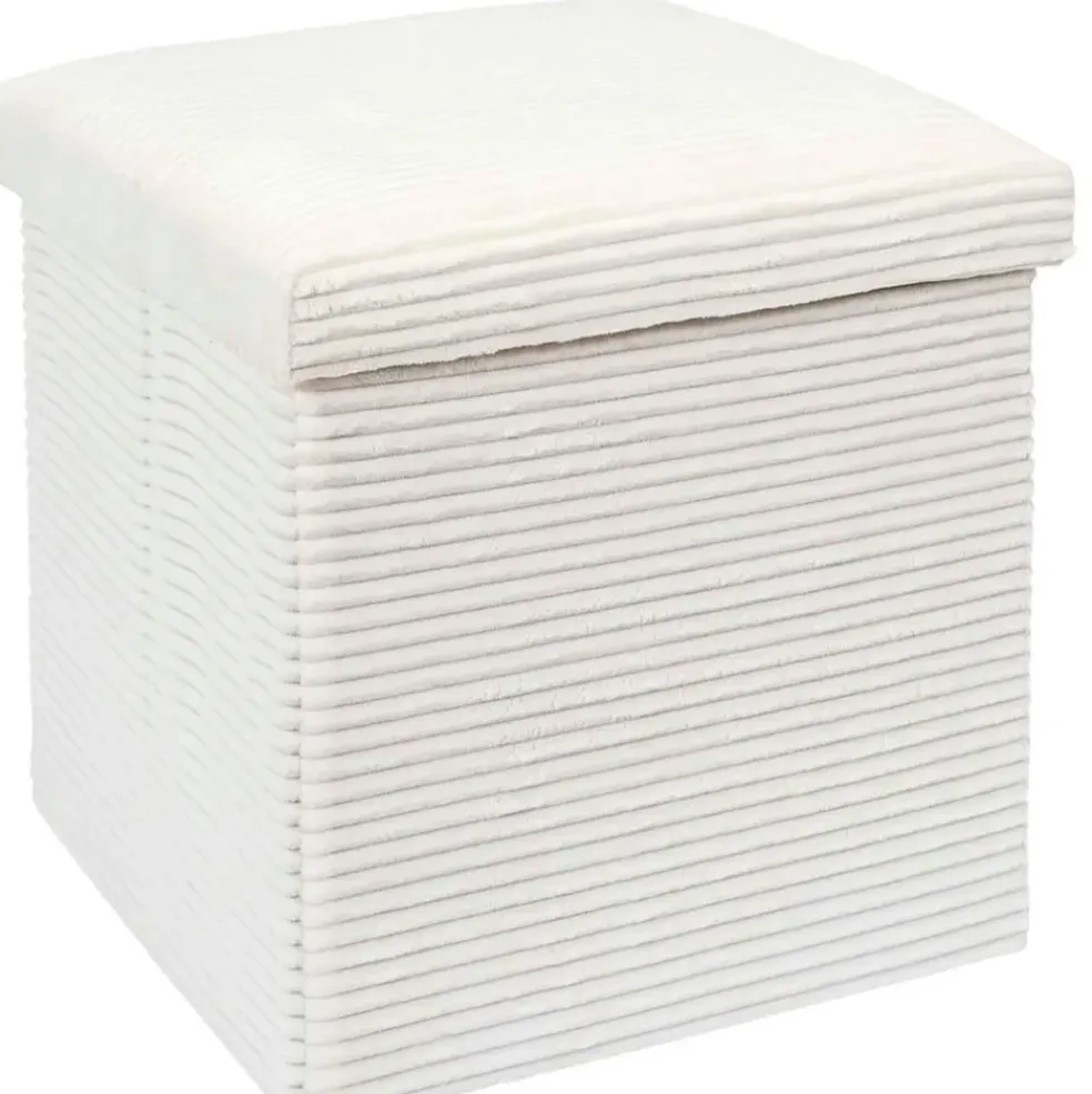 Pouf coffre pliable en tissu côtelé beige - Scarlett