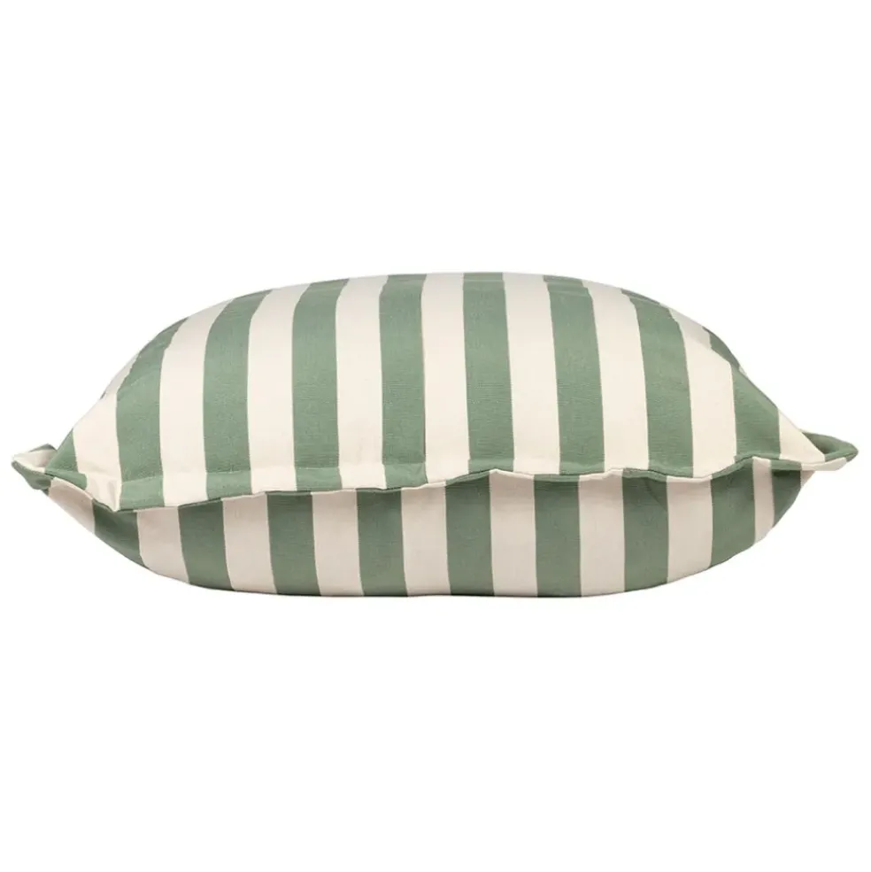 Pouf d'extérieur en tissu rayé sauge et écru 95x95cm - Sola