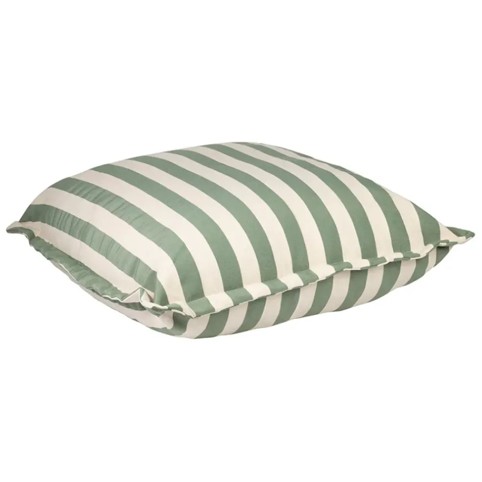Pouf d'extérieur en tissu rayé sauge et écru 95x95cm - Sola