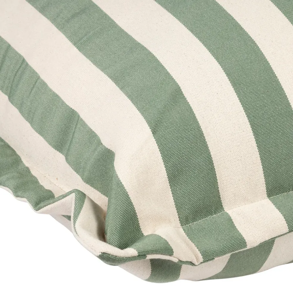 Pouf d'extérieur en tissu rayé sauge et écru 95x95cm - Sola