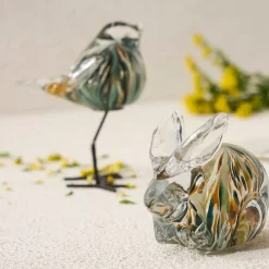 Presse-papier lapin en verre ambre et kaki