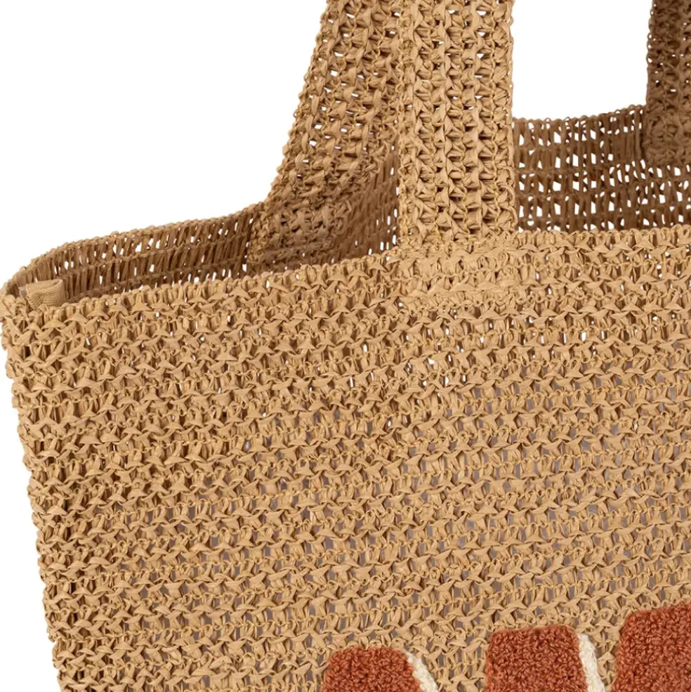 Sac brodé "amore" en corde de papier naturel et terracotta - Lumi