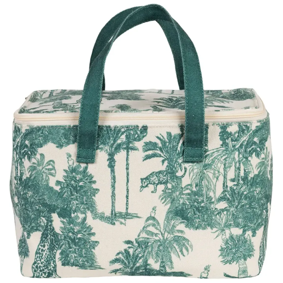 Sac isotherme en coton écru et palmiers émeraude - Mocoa