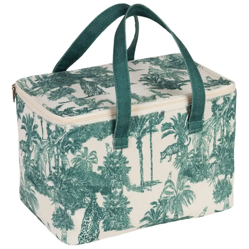 Sac isotherme en coton écru et palmiers émeraude - Mocoa