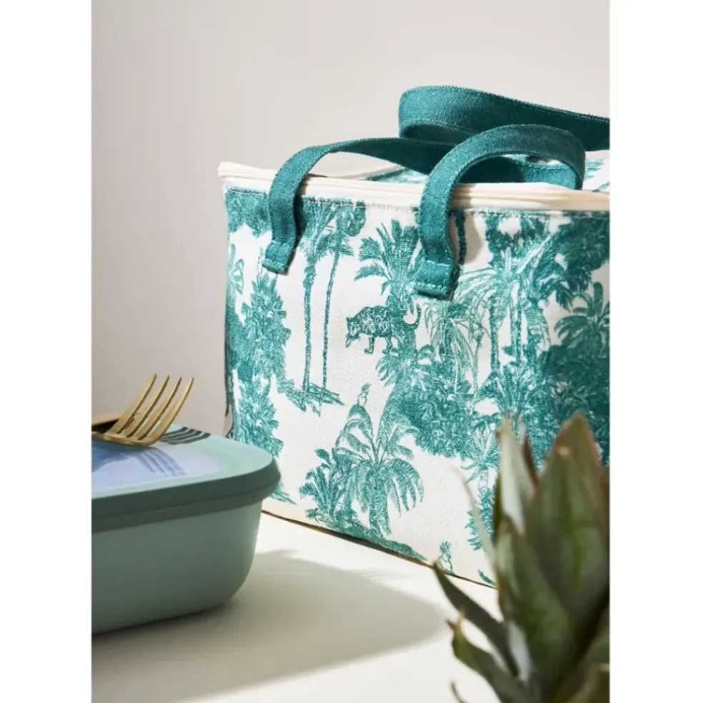 Sac isotherme en coton écru et palmiers émeraude - Mocoa