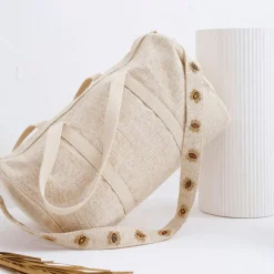 Sac week-end en coton et jute écru et doré - Greeka