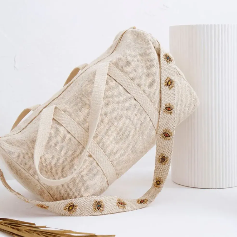 Sac week-end en coton et jute écru et doré - Greeka