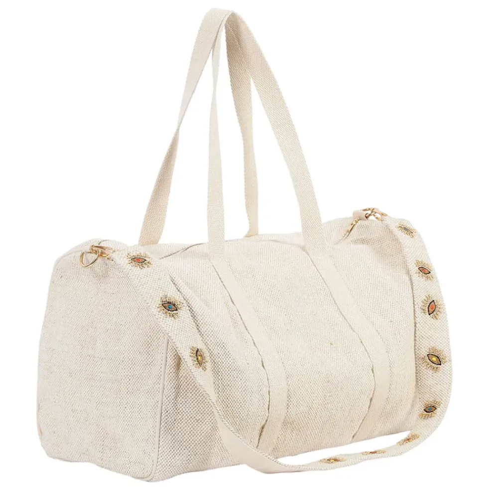 Sac week-end en coton et jute écru et doré - Greeka