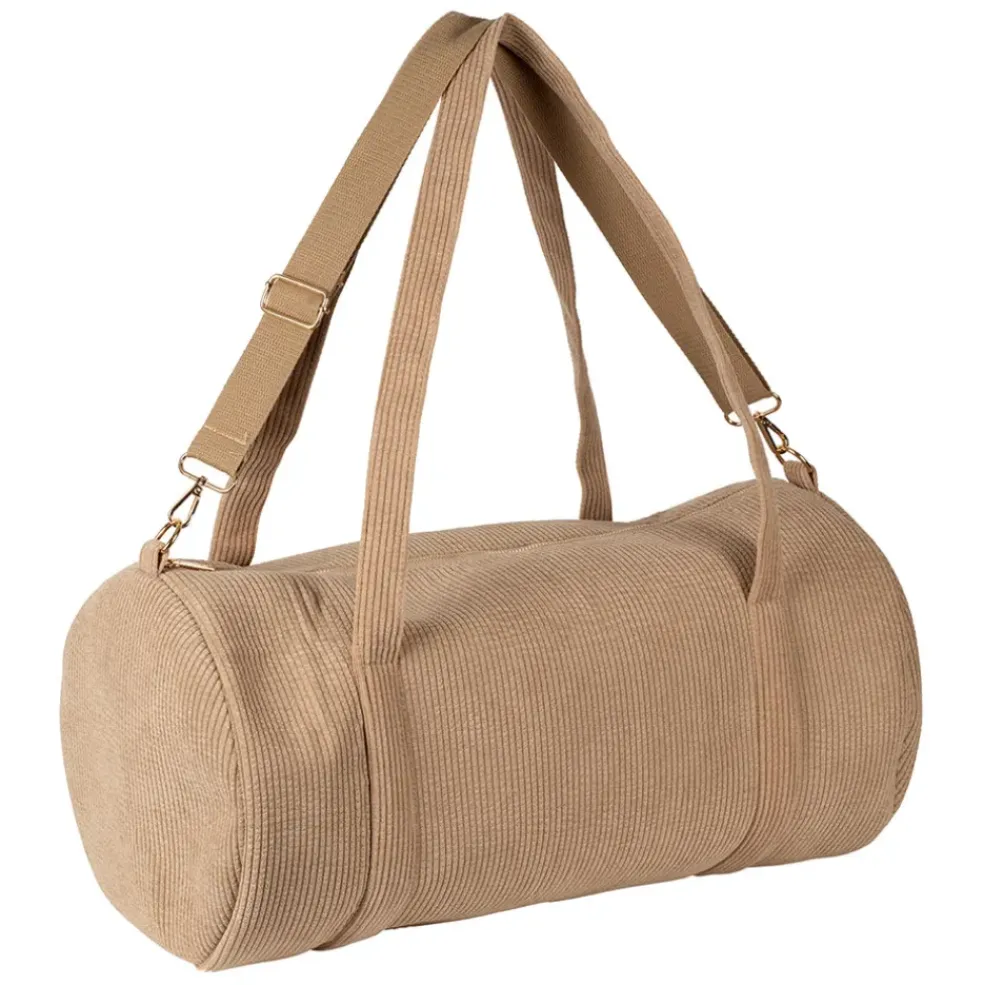 Sac weekend en tissu côtelé beige - Bowling