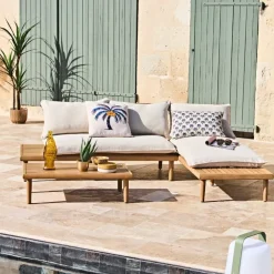 Salon de jardin en acacia 3 places avec table écru - Cirina