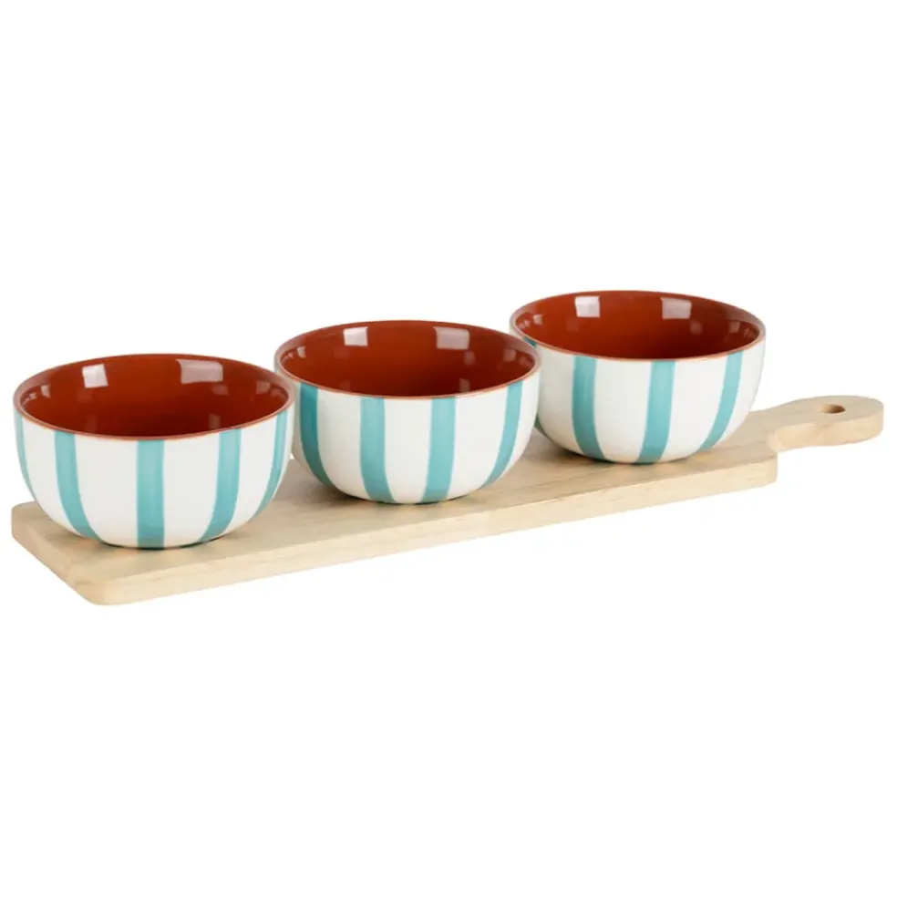 Service apéritif 3 bols en grès turquoise - Alaria
