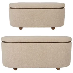 Set de 2 bancs coffre en tissu et pin beige - Alpinia