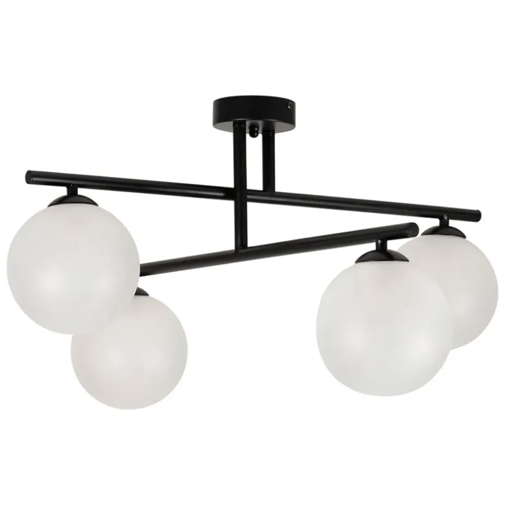 Suspension 4 lumières en fer et verre noir mat h36cm - Ardecor