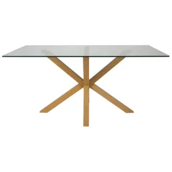 Table à manger en verre trempé et métal naturel 180x90cm - Adela