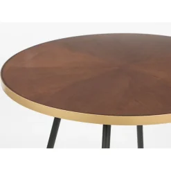 Table à manger ronde en noyer plaqué et métal doré d91cm - Denise