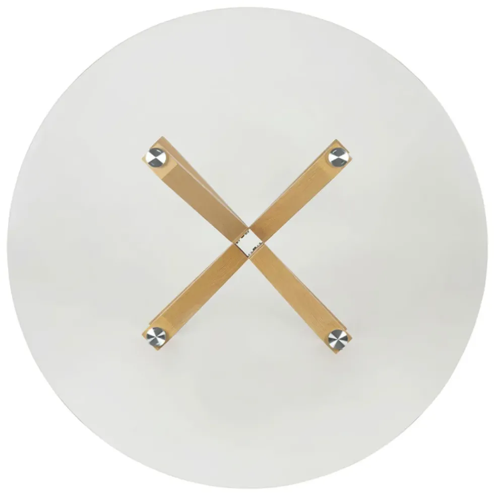 Table à manger ronde en verre trempé et métal naturel d119cm - Adela