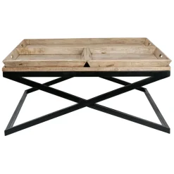 Table basse carrée avec plateaux en manguier et fer noir L120cm - Noe