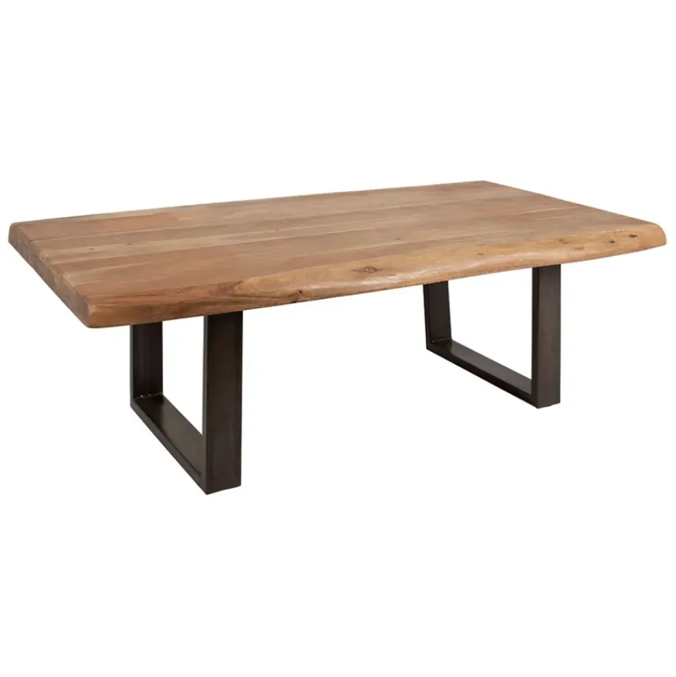 Table basse en acacia massif et pieds en fer noir 130x70cm - Factory