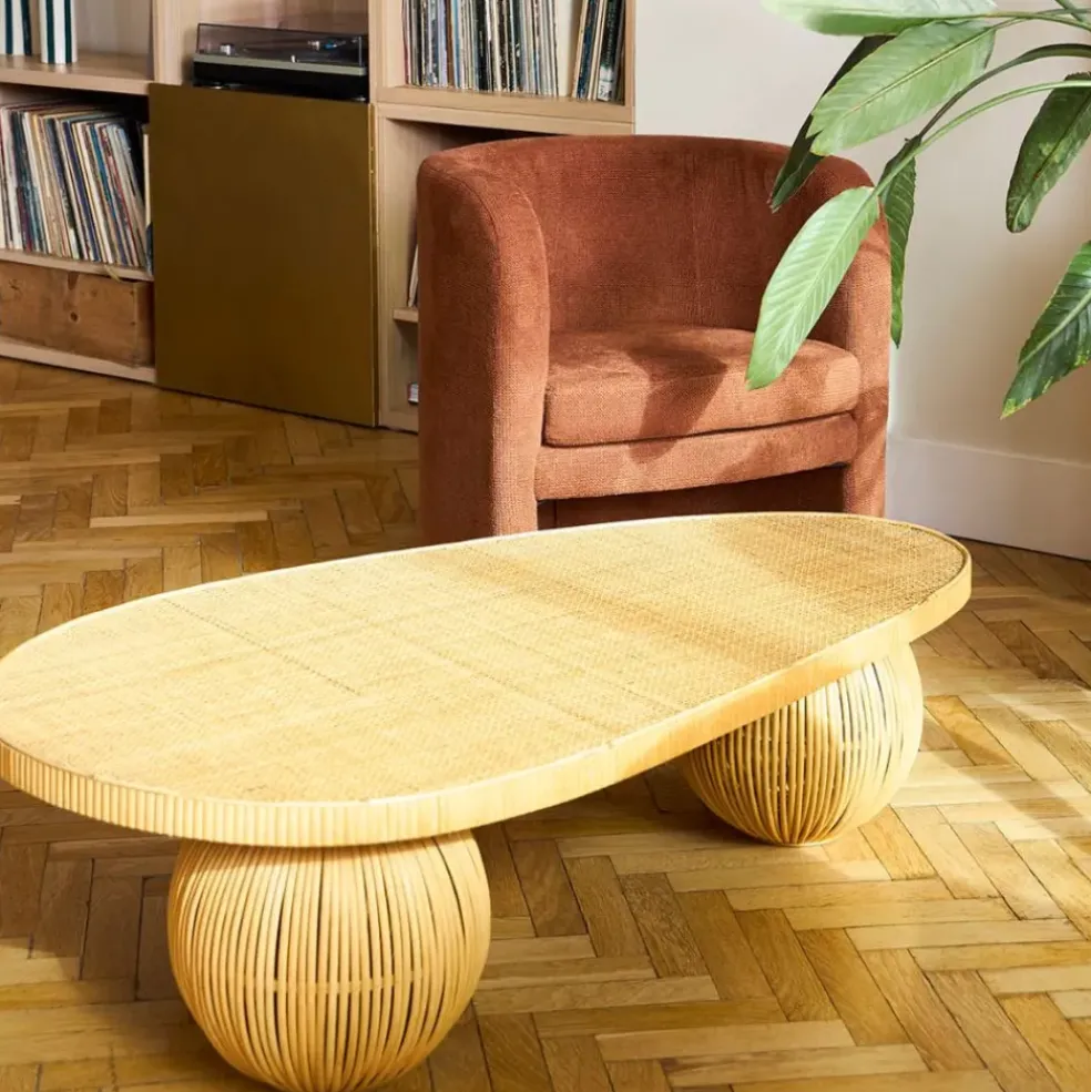 Table basse en rotin et bambou naturel 119x66cm - Tamba