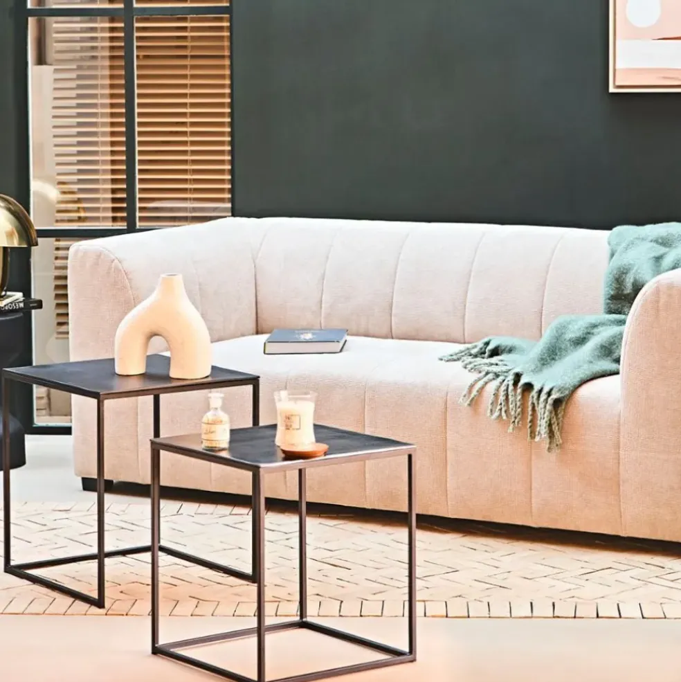 Table basse gigogne carrée (lot de 2) en aluminium et fer noir - Felia