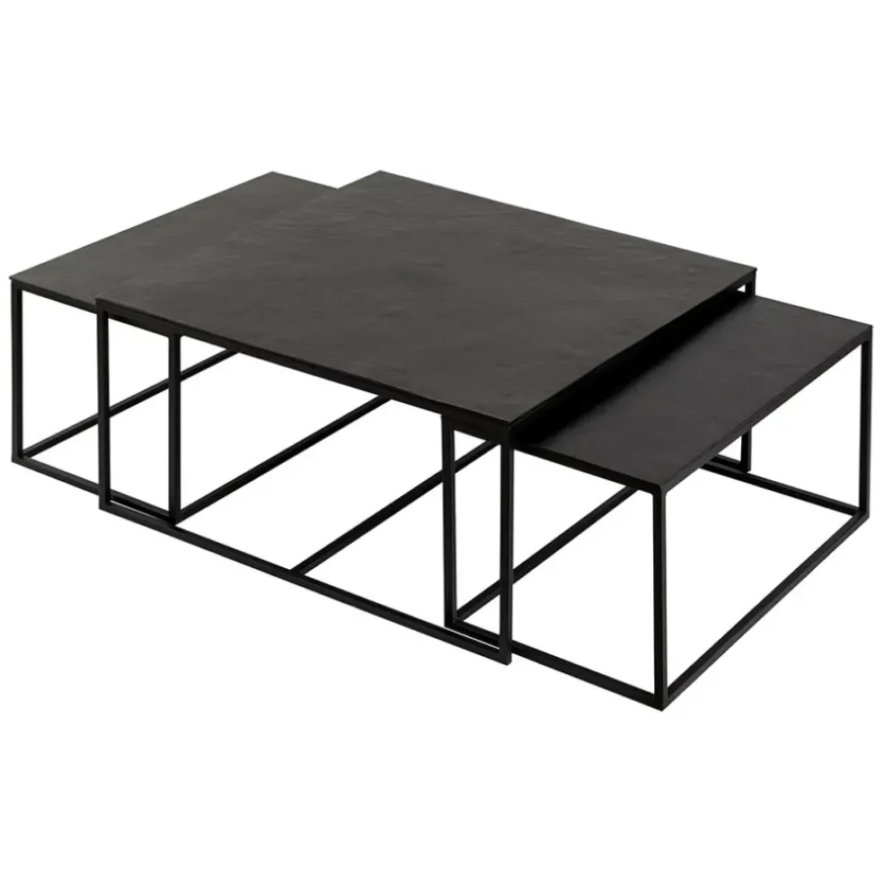 Table basse gigogne carrée (lot de 3) en fer noir - Felia