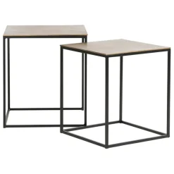 Table basse gigogne carrée (lot de 2) en aluminium et fer doré - Felia