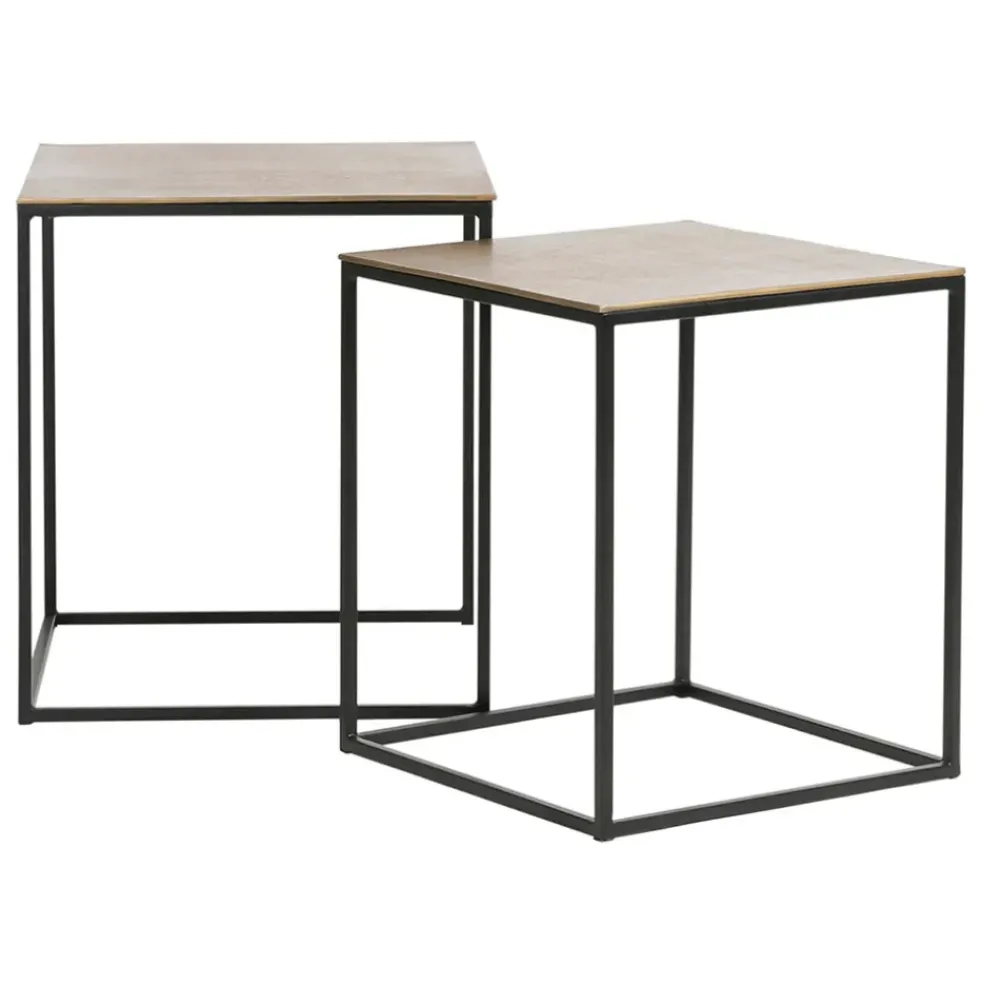 Table basse gigogne carrée (lot de 2) en aluminium et fer doré - Felia