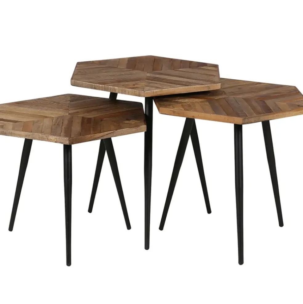 Table basse gigogne (lot de 3) en teck et métal - Woody