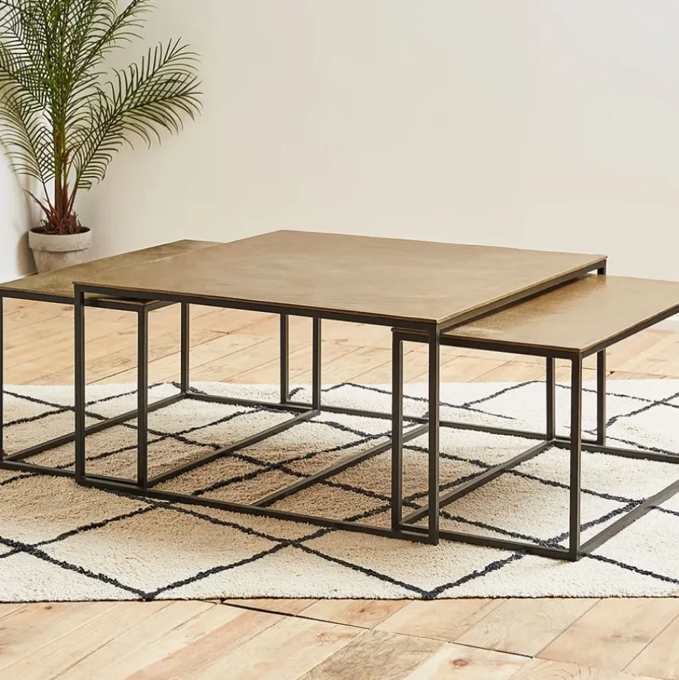 Table basse gigogne (lot de 3) en fer doré - Félia