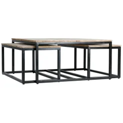 Table basse gigogne (lot de 3) en manguier et fer noir -Noe