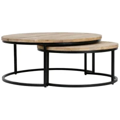 Table basse gigogne ronde (lot de 2) en manguier et fer noir - Noe
