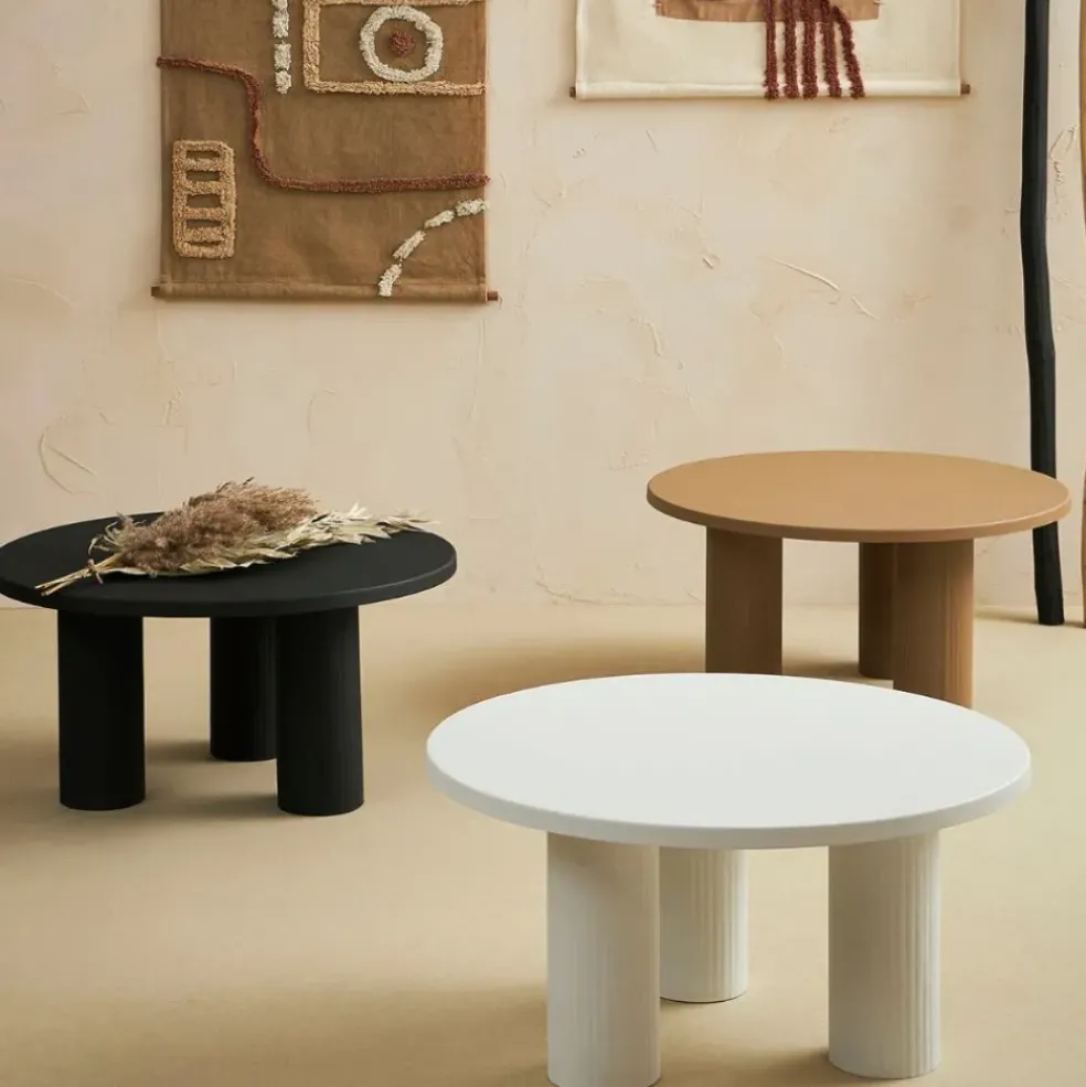 Table basse ronde 3 pieds en fer beige d70xh35cm - Organic