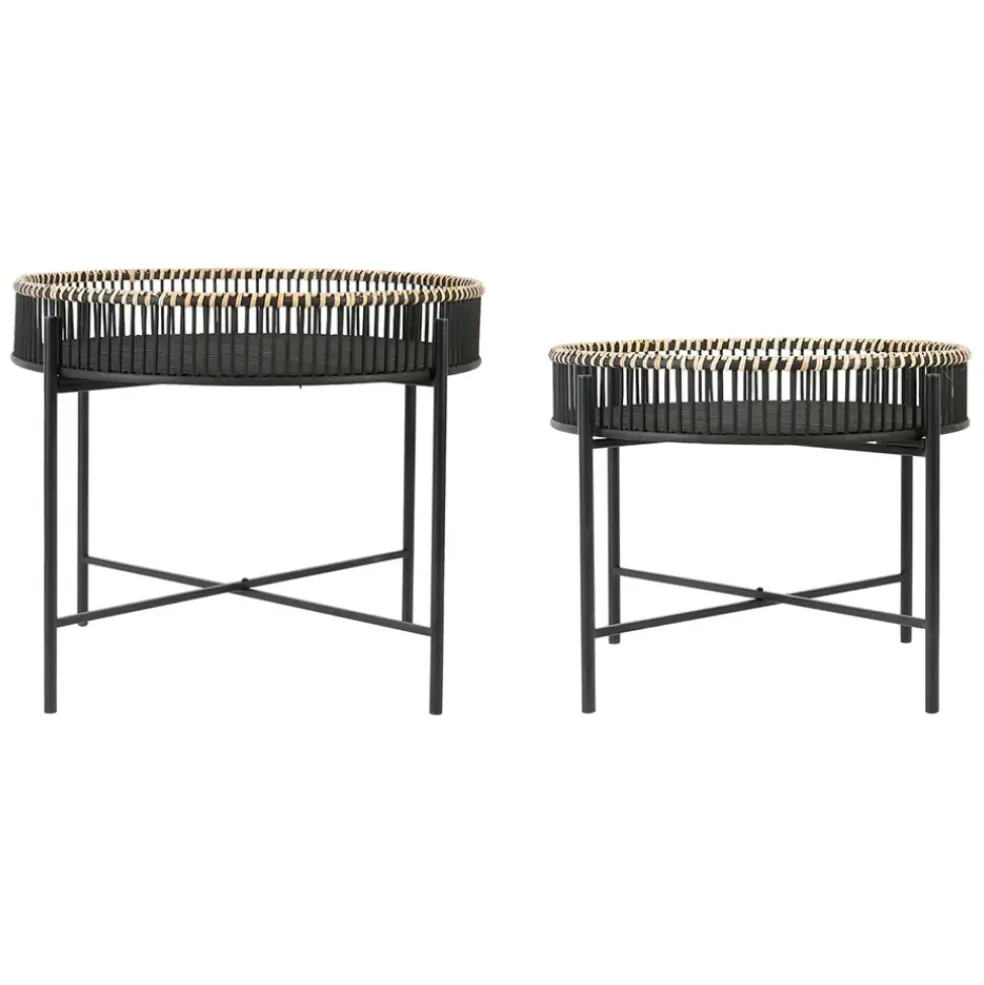 Table basse ronde (x2) en bambou et fer noir