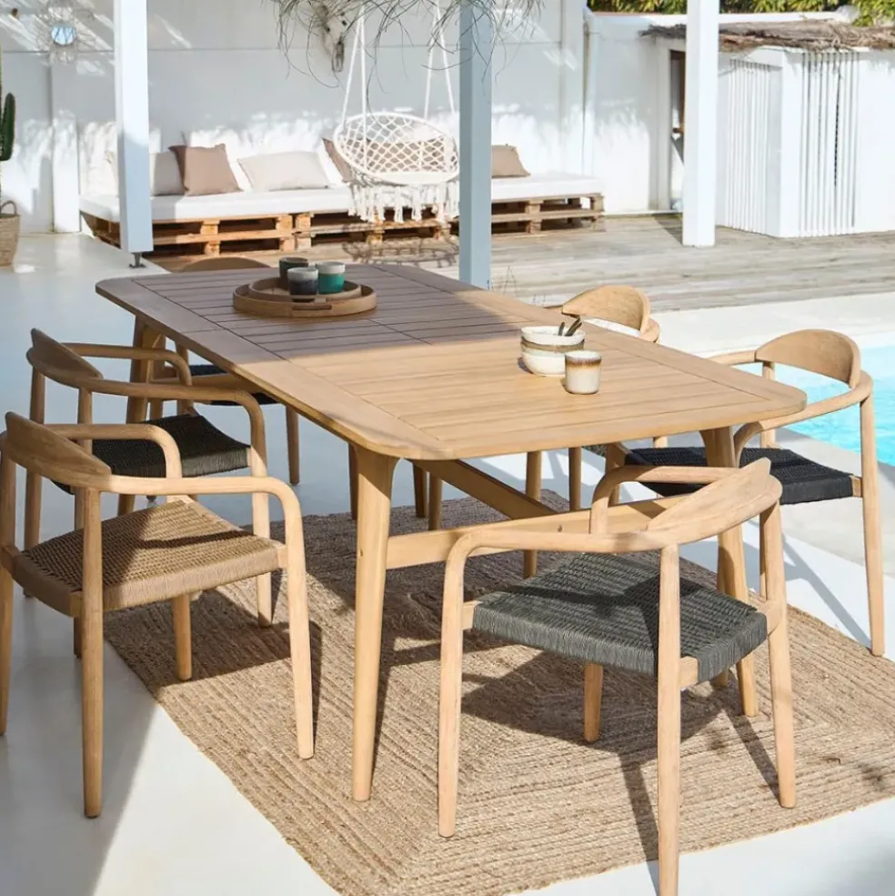 Table de jardin extensible en acacia naturel 180(+40cm)x100cm - Cavalo