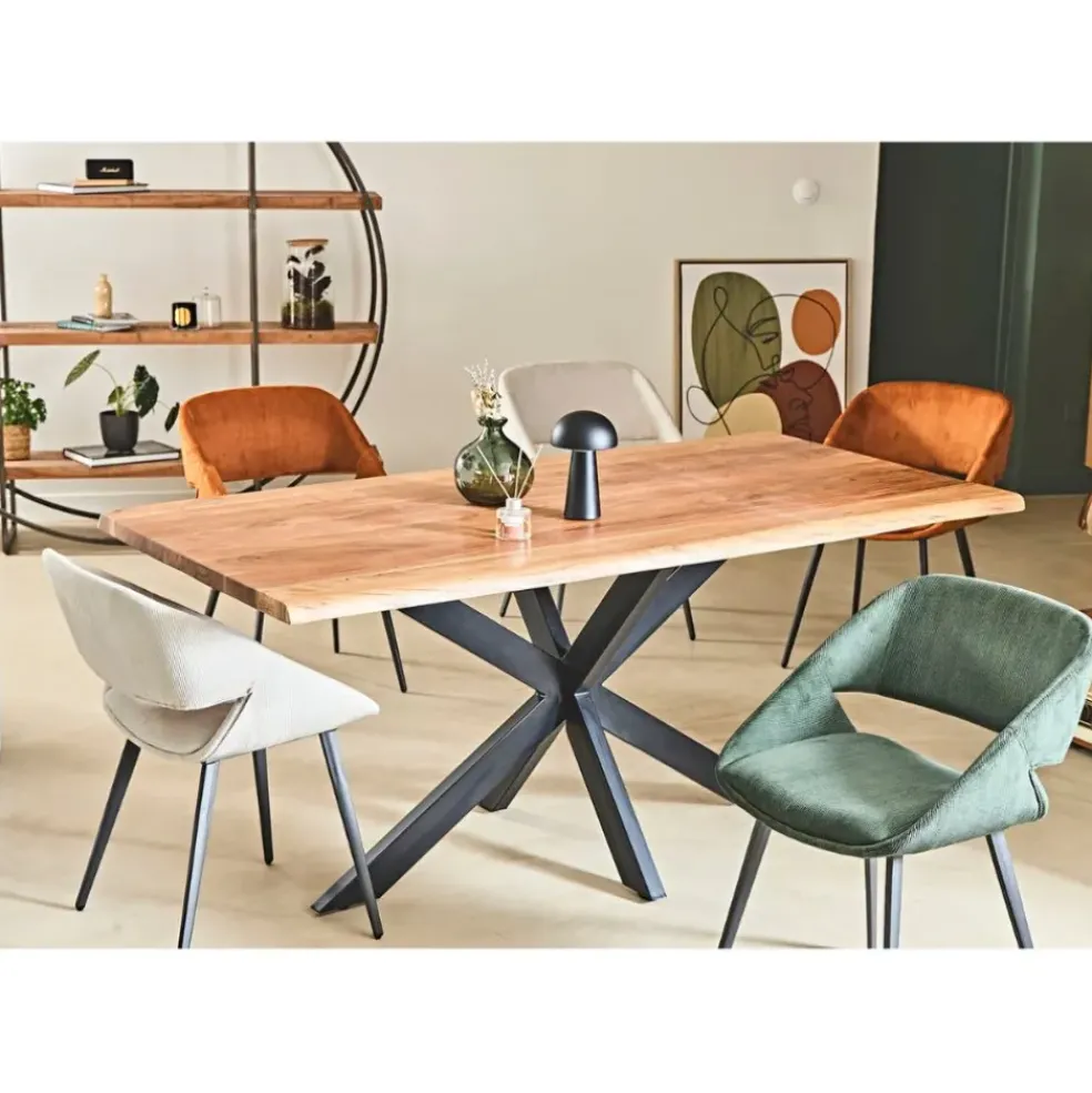 Table de repas en acacia et pieds en fer noir 180x90cm - Brooklyn