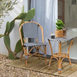 Table d'appoint ronde en rotin blanc D50cm - Mandox